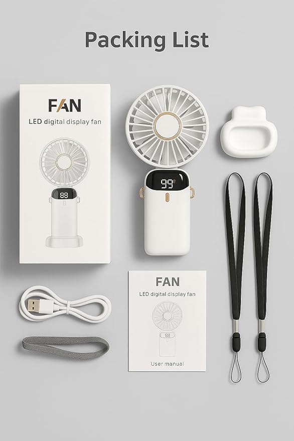 AMPMG LED Digital Display Rechargeable Fan – Portable Handheld & Desk Fan - Image 6