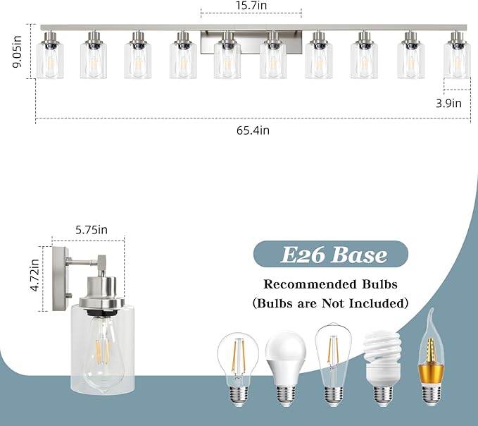 DIKAIDA Brushed Nickel Bathroom Vanity Light, 10-Light Vanity Lights - Image 3