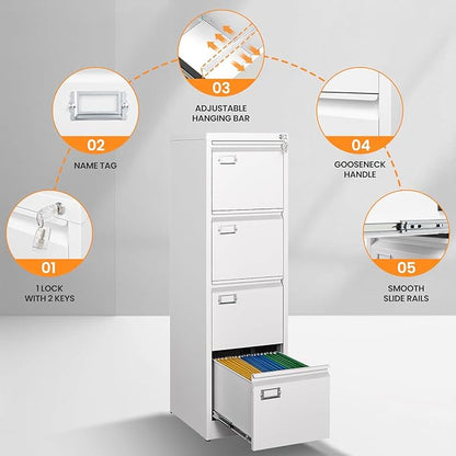 4 Drawer File Cabinet with Lock, Metal Filing Cabinets - Image 6