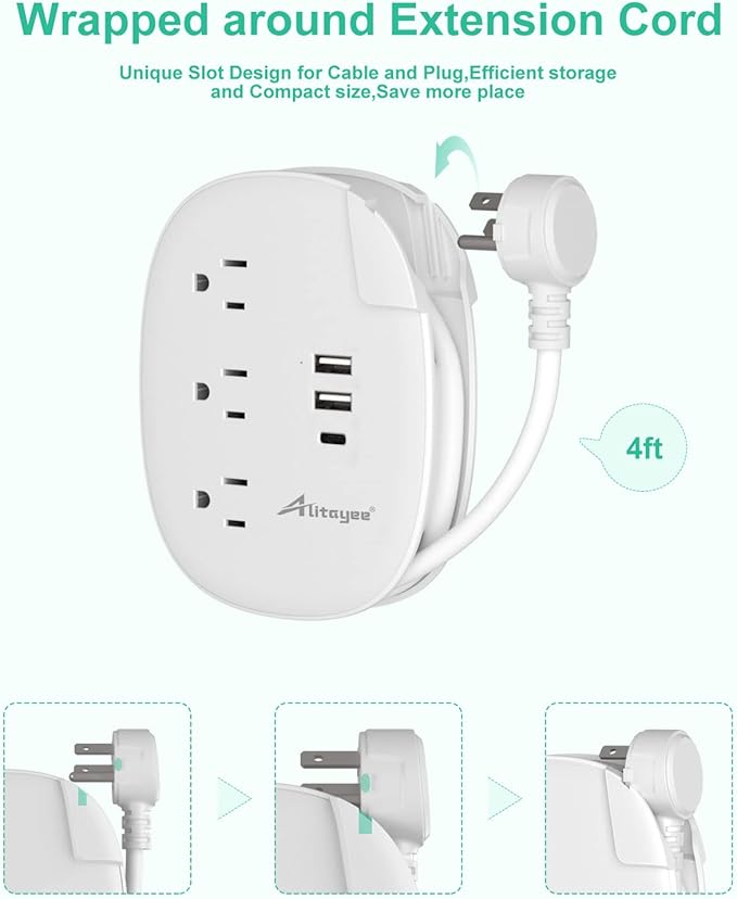 Alitayee USB C Travel Power Strip, Portable Power Strip - Image 4