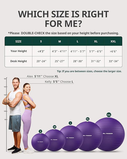Trideer Exercise Ball for Yoga, Pilates & Fitness – Stability Ball Equipment - Image 7