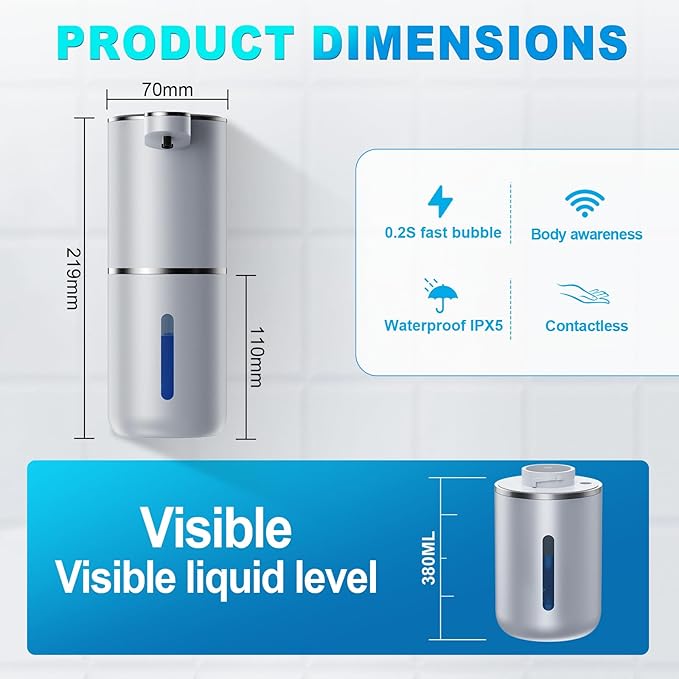 Amyzavls Automatic Liquid Soap Dispenser, 380ml Wall Mount Touchless 4 Gear - Image 6