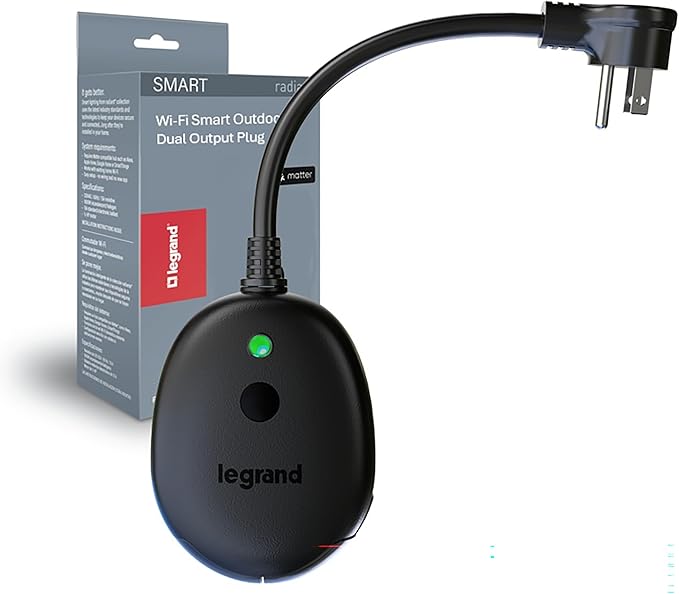 Legrand Wi-Fi Outdoor Dual Output Matter Smart Plug, Effortless Setup, Enhanced by Legrand-PassSeymour