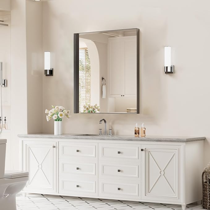 Koonmi 24x36 Inch Black Metal Framed Bathroom Mirror by KOONMI