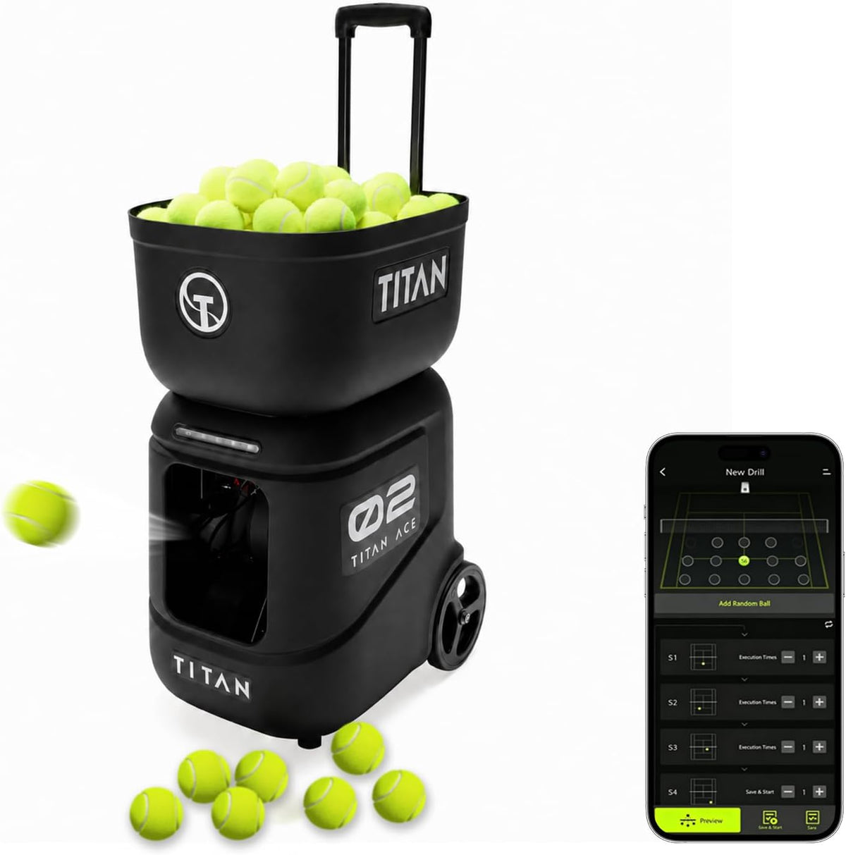 titan ace tennis ball machine for coaches & shown in use