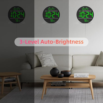 Digital Wall Clock with Large LED Display, Temperature, Auto-Brightness | Small - Image 6