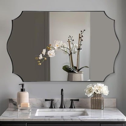 ANDY STAR Rectangle Mirror 24x40 Inch, Matte Black Scalloped Bathroom Mirror by ANDYSTAR
