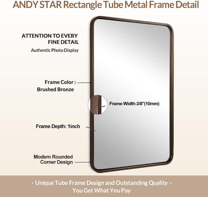 28x36 INCH Bronze Bathroom Mirror, Rounded Rectangle Oil Rubbed Bronze Mirrors for Bathroom,Tube Metal Framed, 1’’ Deep Wall Mounted Vertically/Horizontal