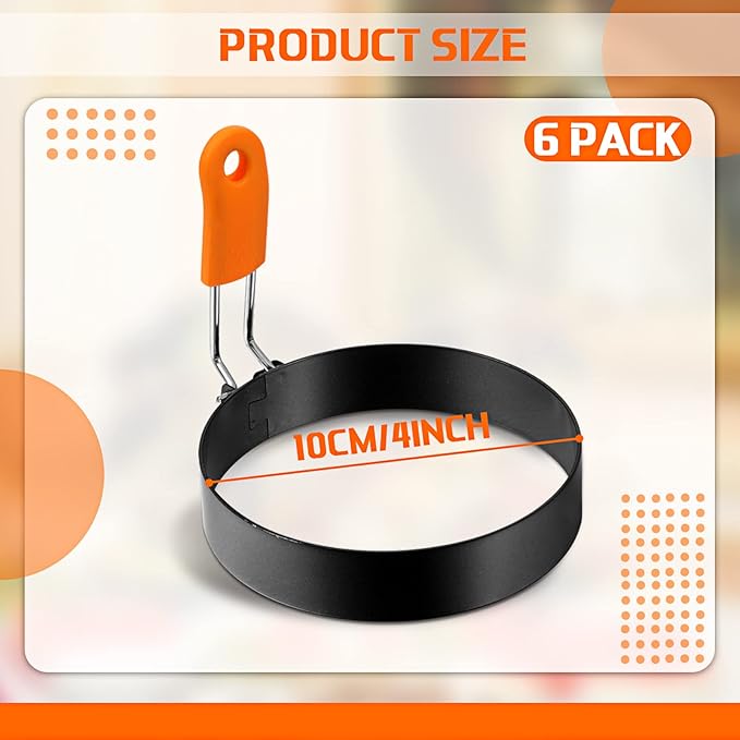 Patelai 6 Pcs Professional Egg Ring Pancake Ring Set Stainless Steel Fried Egg - Image 3