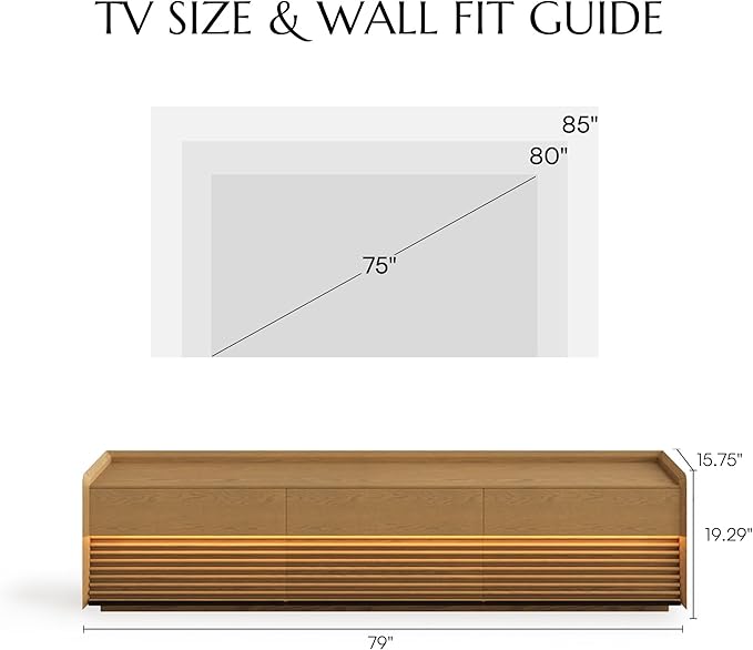 POVISON 79" Fully Assembled Mid Century Modern TV Stand - Image 6