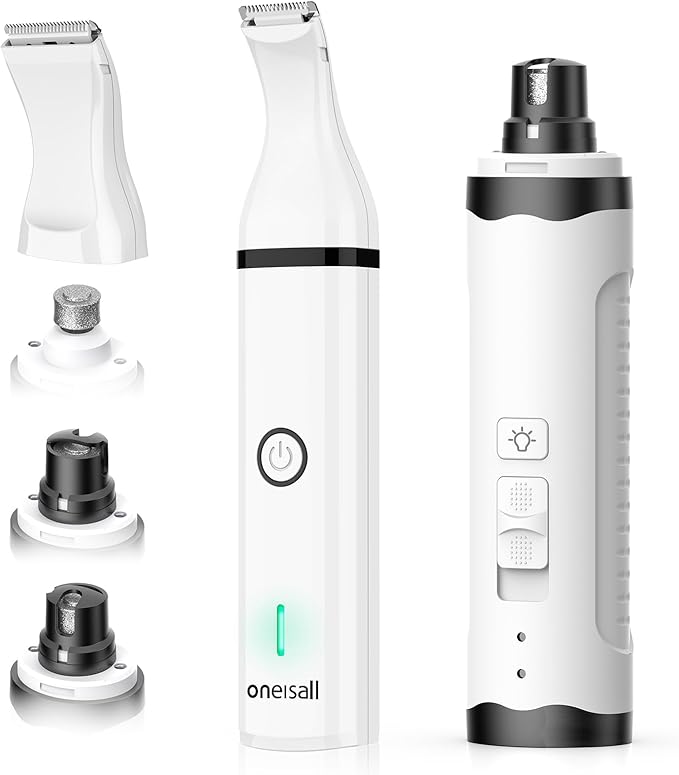 oneisall Dog Nail Grinder and Paw Trimmer Kit 3 in 1 Quiet Rechargeable by oneisall