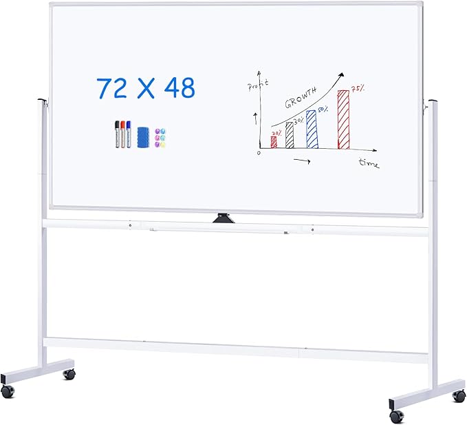 maxtek Rolling Whiteboard 72x48, Large Double-Sided White Board Dry Erase on by Maxtek