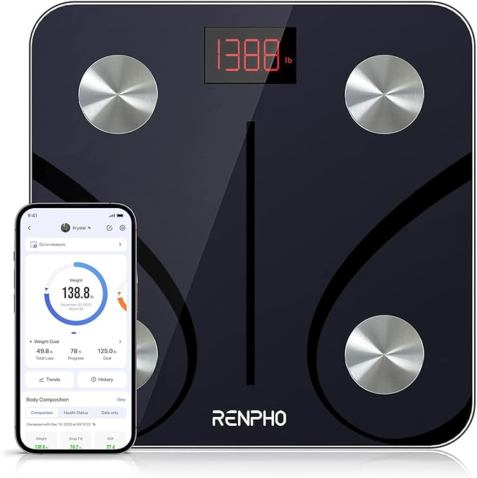 RENPHO Bluetooth Body Fat Scale, Digital Weight Scale Bathroom Smart Body by RENPHO