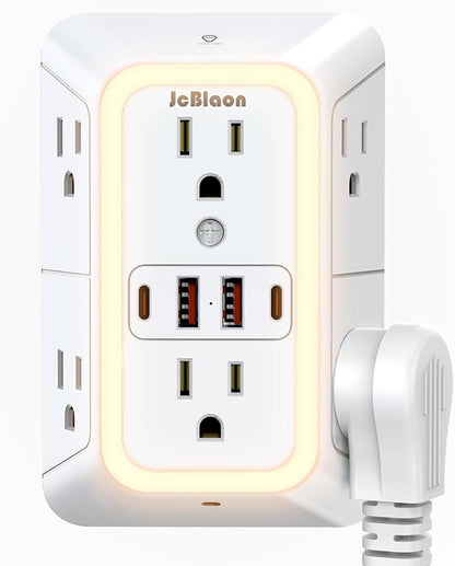 Wall Outlet Extender with Night Light, Power Plug Adapter Multi Plug Outlet by JcBlaon