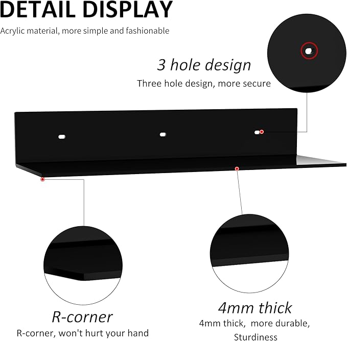 15 Inches Acrylic Wall Shelves 2 Pack, Floating Shelf - Image 4