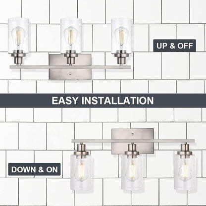WINSHEN Bathroom Light Fixtures 3-Lights Seeded Glass in Brushed Nickel Finish - Image 5