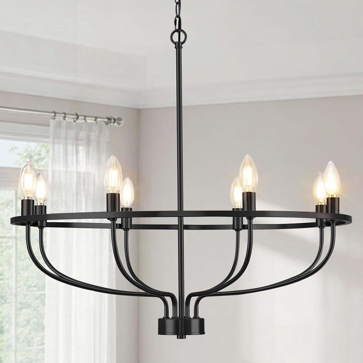 Yunnix 8 Light Black Chandelier for Dining Room Light, 30 Inch Round Large Ca...