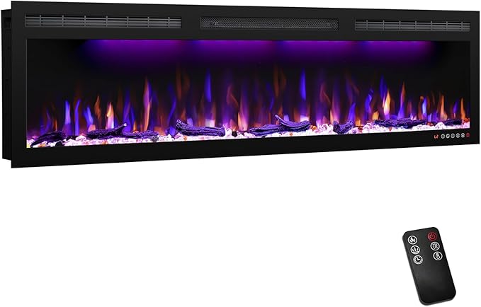 60 inch Electric Fireplace, Recessed and Wall Mounted Slim Electric Fireplace by Mystflame