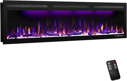 60 inch Electric Fireplace, Recessed and Wall Mounted Slim Electric Fireplace by Mystflame
