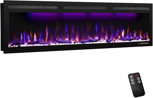 60 inch Electric Fireplace, Recessed and Wall Mounted Slim Electric Fireplace by Mystflame