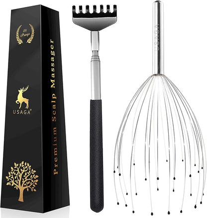 USAGA 28 Fingers Head Massager, Scalp Massager, Head Scratcher, Extendable Back by USAGA