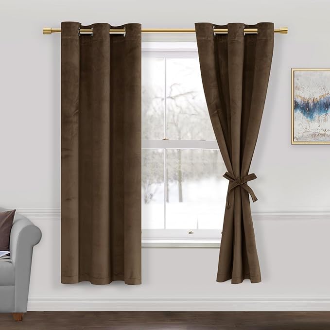 JIUZHEN Brown Velvet Curtains 72 inches Blackout Curtains by JIUZHEN