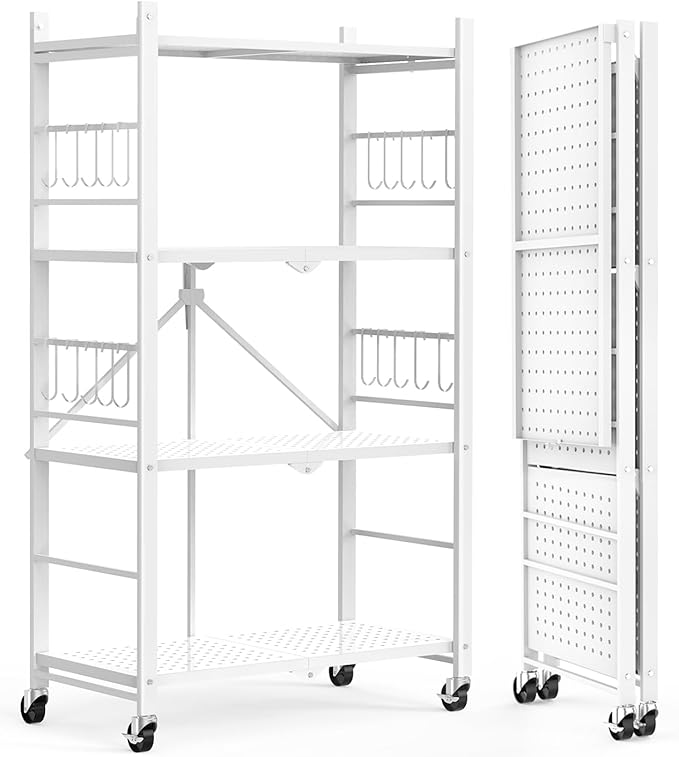 Himix Storage Shelves with 20 Hooks, 4-Tier Foldable Shelves - Image 8
