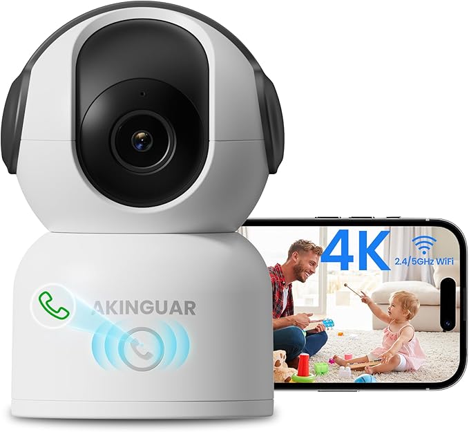 4K 8MP WiFi Camera, 360°Pan/Tilt Indoor Camera, 2-Way Talk, One-Touch Calling by AKINGUARDirect