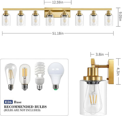 DIKAIDA 8 Light Gold Vanity Lights Over Mirror, 52inch Gold Bathroom Light - Image 3