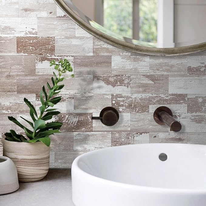 AULIGET 100 Piece Peel and Stick Backsplash PVC Tile, 3 Inch x 6 Inch Brown - Image 6