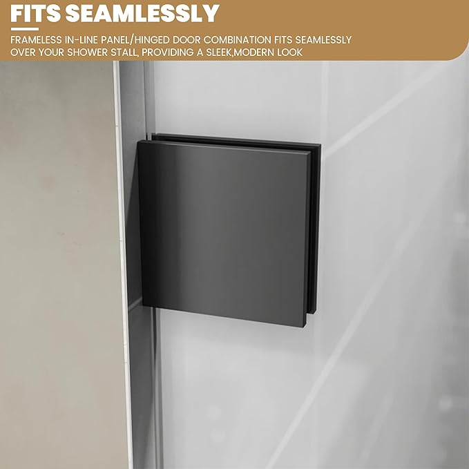 Bathroom Shower Glass Door Panel, 5/16" Thick Clear Tempered, Matte Black Finsh - Image 3
