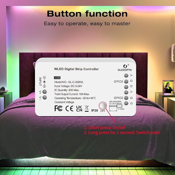 GLEDOPTO WLED Pre-Installed ESP8266 LED Strip Controller Over 100 Dynamic - Image 9