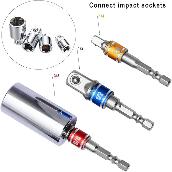 3-Piece Socket Adapter Extension Set, 1/2 Inch Hex Shank, Impact Grade - Image 6
