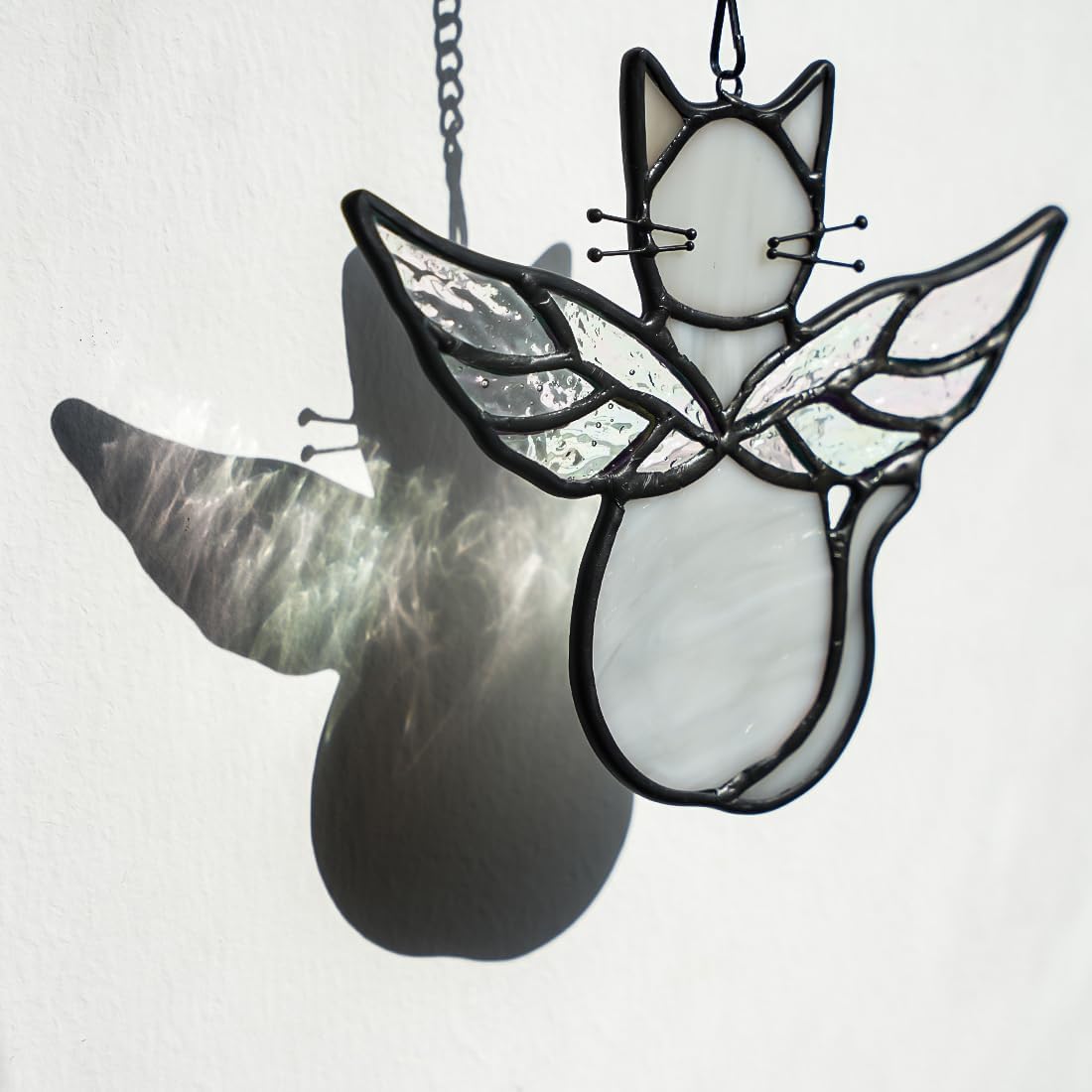 Gray Cat Gifts for Cat Lovers Stained Glass Suncatcher for Window | Angel Cat Memorial Gifts Stained Glass Window Hangings,Loss of Cat Memorial Gifts for Women,Mother,Friend, Grandma,Christmas