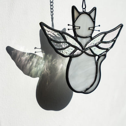 Gray Cat Gifts for Cat Lovers Stained Glass Suncatcher for Window | Angel Cat Memorial Gifts Stained Glass Window Hangings,Loss of Cat Memorial Gifts for Women,Mother,Friend, Grandma,Christmas