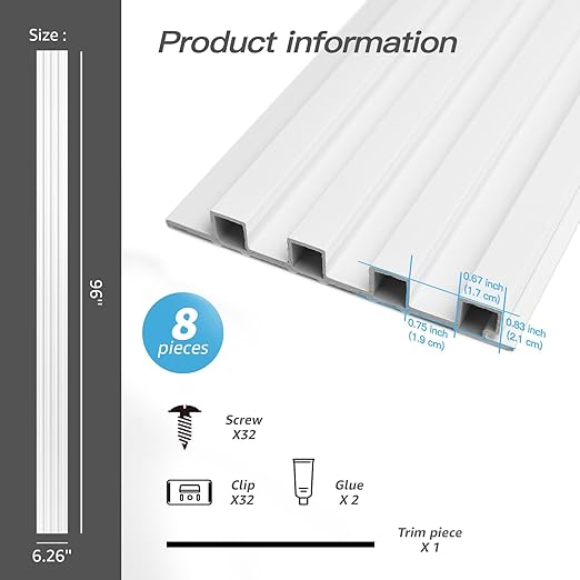 Art3d 8-Pack 96 x 6in. WPC Acoustic Slat Wall Panel - Image 4