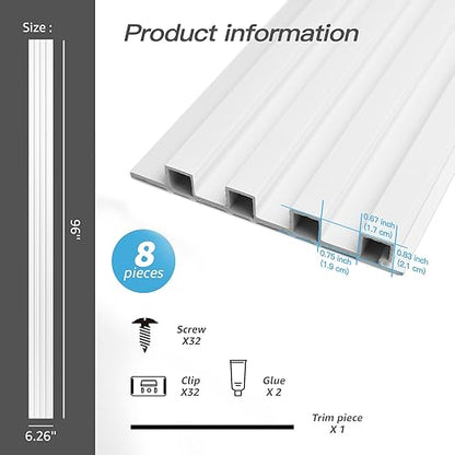 Art3d 8-Pack 96 x 6in. WPC Acoustic Slat Wall Panel - Image 4