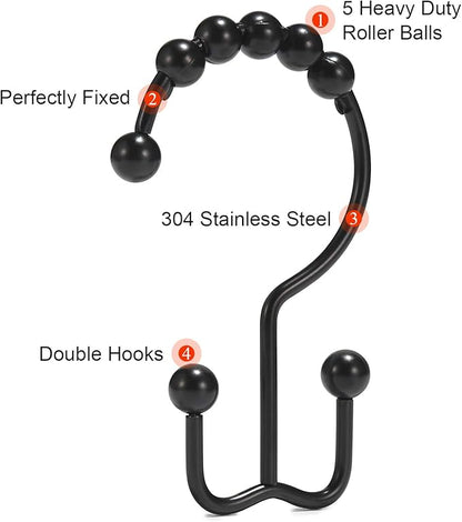 Shower Curtain Hooks, Goowin Shower Curtain Rings, Stainless Steel Black Shower - Image 4