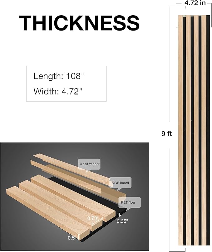 NeatiEase Wood Wall Panels, 9 Feet Acoustic Slat Wall Panels - Image 4