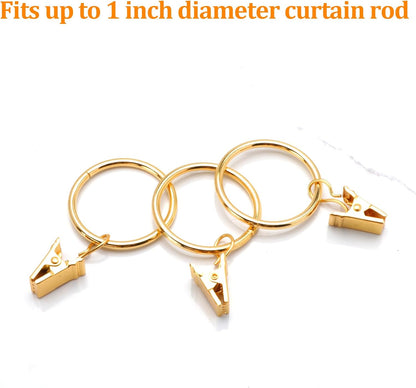 40 Pack Gold Curtain Rings with Clips,1.26 inch Interior Diameter | Shower Curtain Hooks,Gold Curtain Rings with Clips,Drapery Clips with Rings,Drapery Hooks
