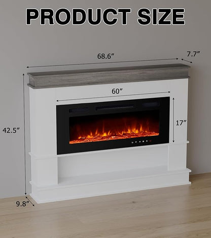 Electric Fireplace with Mantel, Freestanding Fireplace Heater with 60" Insert - Image 7