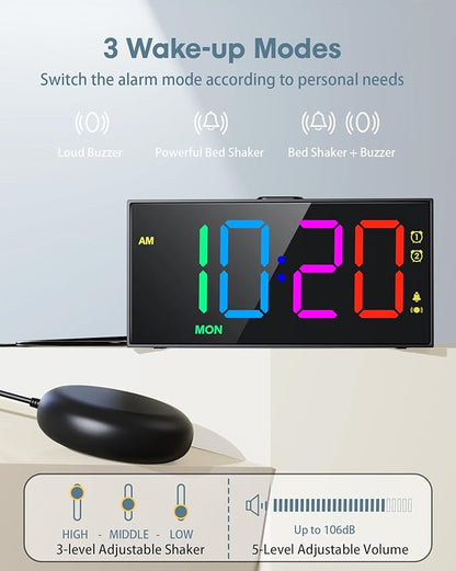 Loud Alarm Clock for Heavy Sleepers, RGB Vibrating Alarm Clock - Image 3