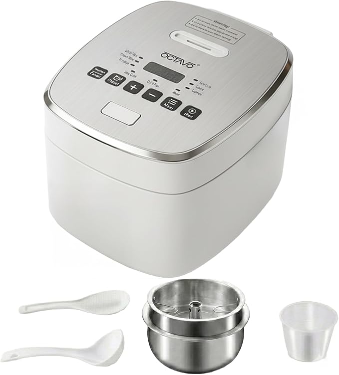 OCTAVO Low Carb Rice Cooker, 5-Cup Uncooked Stainless Steel Inner Pot, Low by OCTAVO