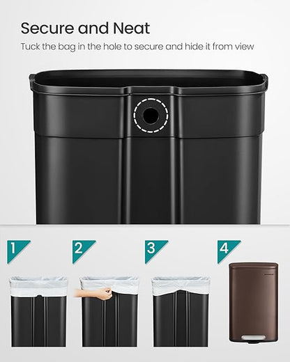 SONGMICS 13 Gallon Trash Can, Stainless Steel Kitchen Garbage Can, Recycling or - Image 5