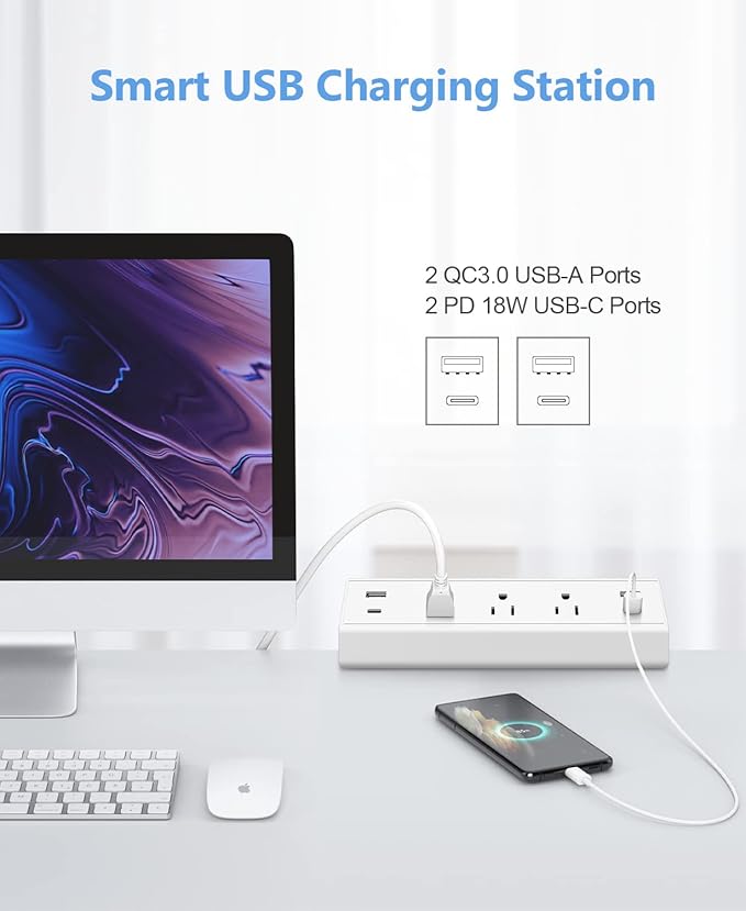 Jgstkcity Desk Clamp Power Strip, 40W Total Fast Charging Station, 2 PD 20W USB - Image 3