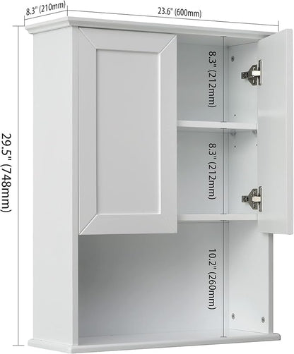 Bathroom Wall Cabinet Wooden Medicine Cabinet Buffering Hinge MDF Material Over - Image 2