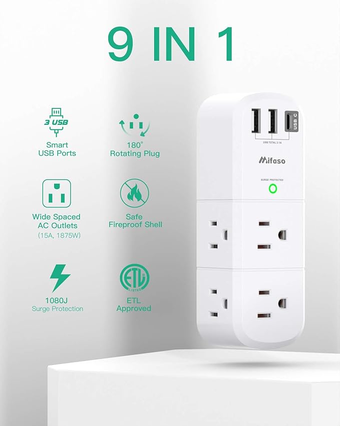 Surge Protector USB Outlet Extender, 6 AC Multi Plug Outlet and 3 USB Ports - Image 7