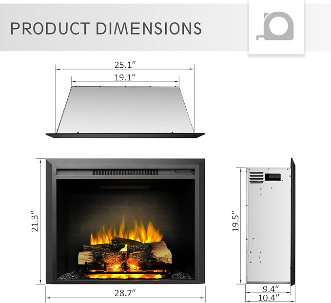 LegendFlame Carl 28" W Electric Fireplace Insert, Fireplace Heater 750/1500W - Image 3
