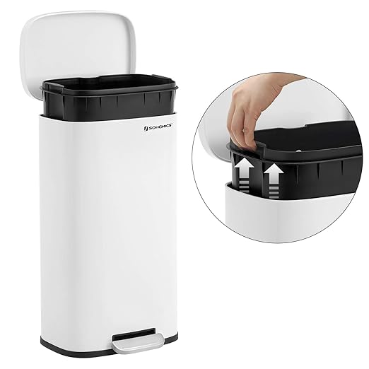 SONGMICS Trash Can with Lid, 8 Gallon Garbage Can, Stainless Steel Small Waste - Image 6