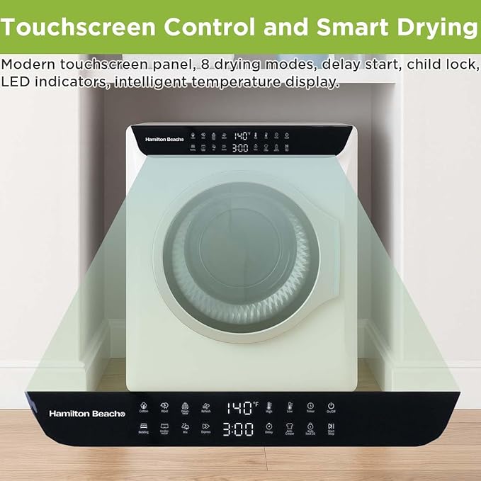 HAMILTON BEACH Electric Compact Portable TOUCHSCREEN Laundry Dryer - Image 4
